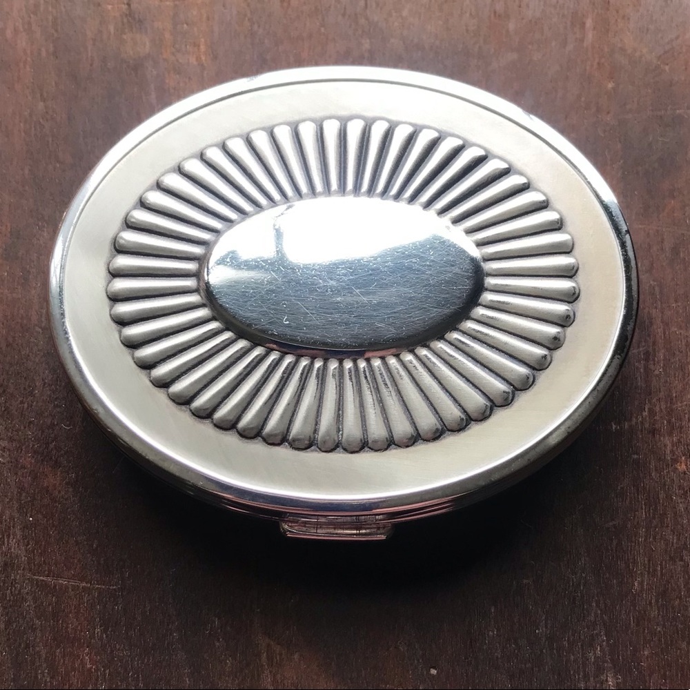Vintage Large Sterling Silver and Guilloche Compact Pill Box